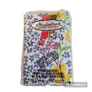 Vtg Meadowbrook Luxury Percale Blue Yellow Floral Standard Pillowcases Irregular